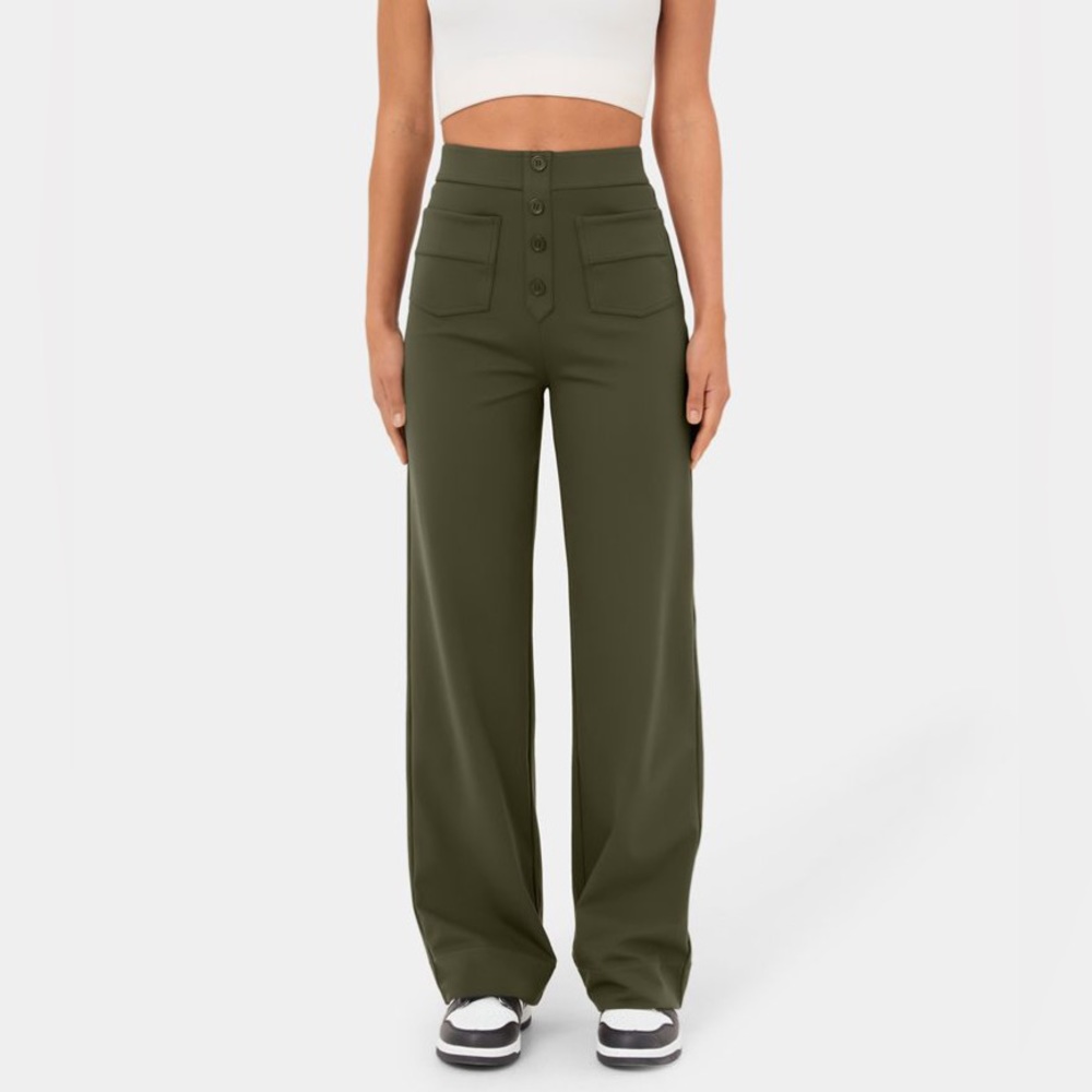 Halara High Waisted Button Pockets Straight Leg Casual Pants Size XS Petite